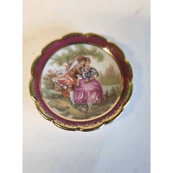 Vintage Porcelain d'Art Limoges Mini Plates Set 5 Courting Scene With 4 Stands - Picture 6 of 11